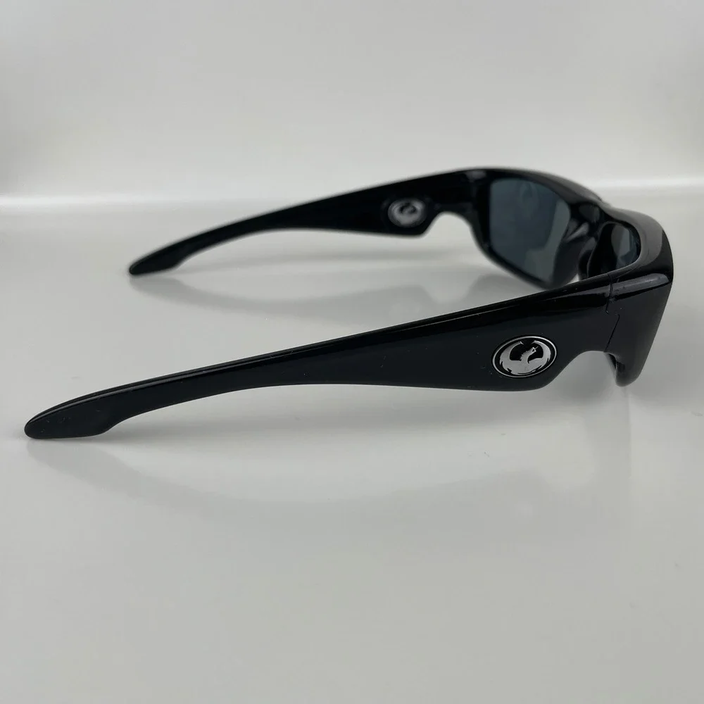 VTG Dragon Alliance Rev Sunglasses Black Wrap Sport Rectangle Silver Y2K 00s USA